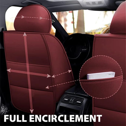 Car Seat Covers Full Set, Super Luxurious Heavy Universal Duty Waterproof Leather Automotive Vehicle Cover for Cars SUV Pick-up Truck, Non-Slip Seat Pink Car Accessories (2 PCS Front/Wine Red)