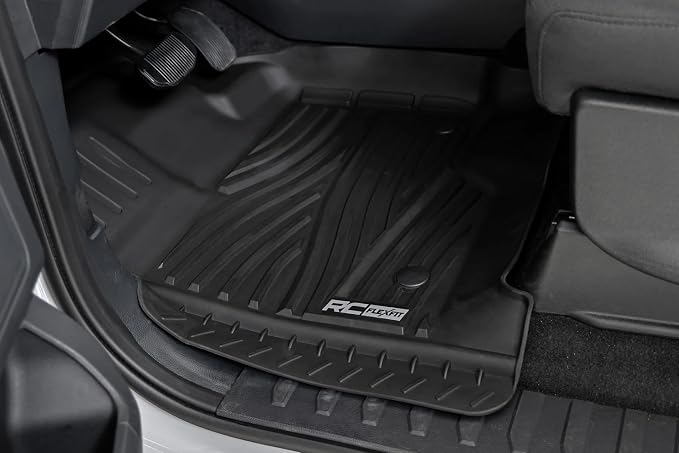 Rough Country Flex-Fit Front Floor Mats for Ford F-150 (2015-25)/Lightning (2022-25)/Raptor (2017-25) Crew Cab - Custom All-Weather Non-Slip TPE Liners w/Spill Saver Lip