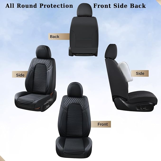 Coverado Car Seat Covers Full Set, Leather Seat Covers for Cars, Waterproof Front and Rear Automotive Seat Cover Car Accessories Universal Fit for Most Cars SUV Trucks(Black)