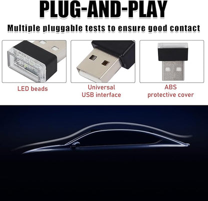 2 PCS USB LED Car Interior Atmosphere Lamp, Portable Mini LED Night Light, Plug-in USB Interface Trunk Ambient Lighting Kit, Universal Interior Car Accessories (Purple)