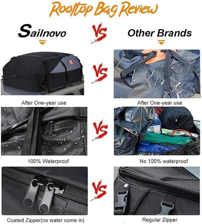 Sailnovo Soft Car Rooftop Cargo Carrier Roof Bag 15 Cubic Feet Waterproof Car Top Carrier, Fits Most Vehicle with/Without Rack, Include Anti-Slip Mat,4 Reinforced Straps,4 Door Hooks