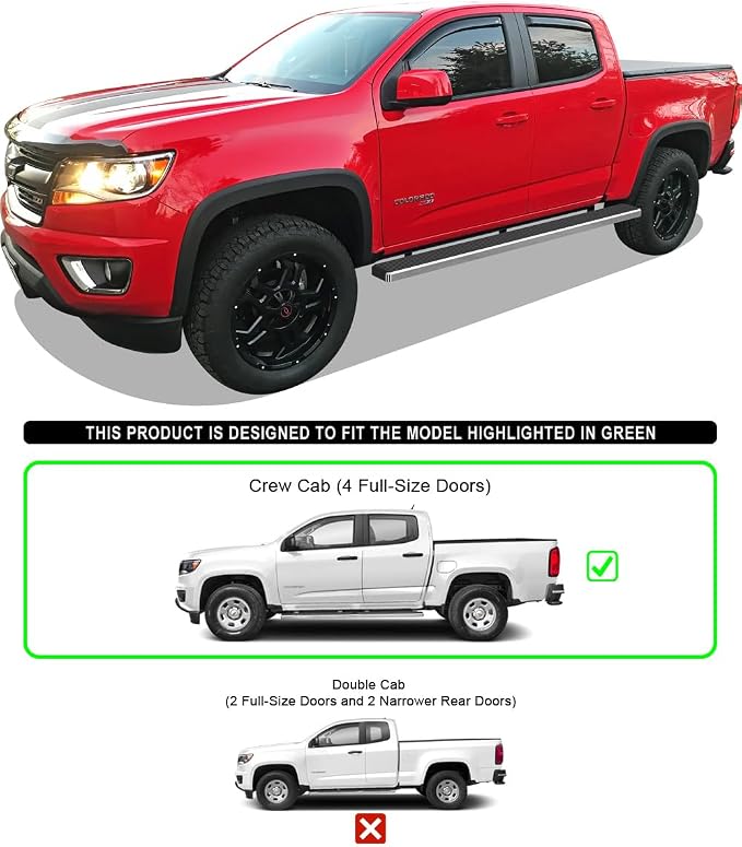APS Running Boards (Side Bars Side Steps Step Bars) Compatible with Chevy Colorado GMC Canyon 2015-2026 Crew Cab 5ft Bed (Silver 6in Wheel to Wheel 304 Stainless Steel)