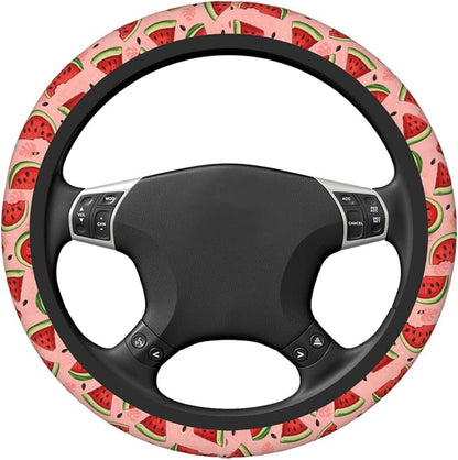 Cute Watermelon Steering Wheel Cover for Women,Universal Auto Steering Wheel 14-15 Inch Car Interior Accessories with 2PCS Car Coasters,Suitable for Men and Women