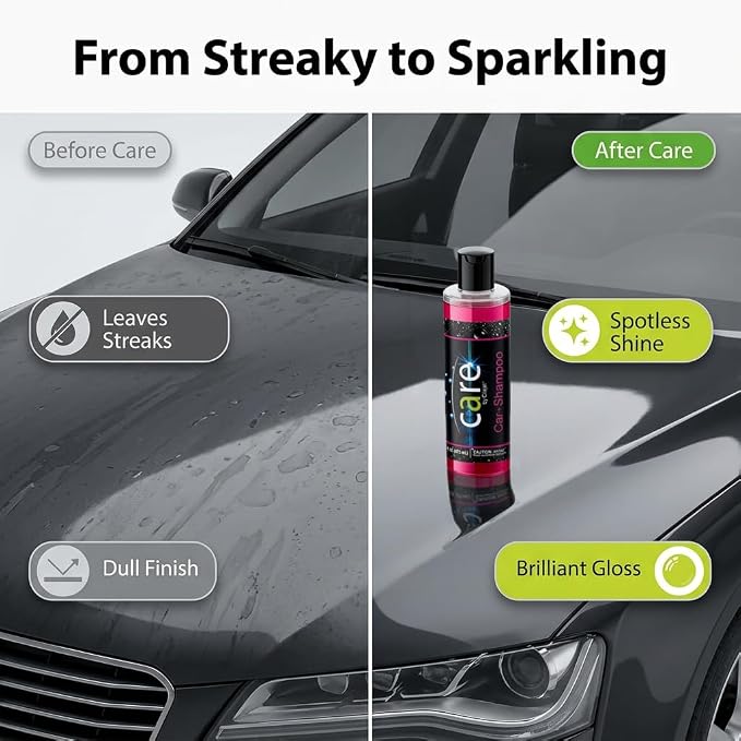 Care Car-Shampoo and Soap - Car Detailing Kit Essential - Vehicle Cleaning Supplies - Produces Thick, Foamy Suds - Gentle on Wax and Sealants, 16 Oz.
