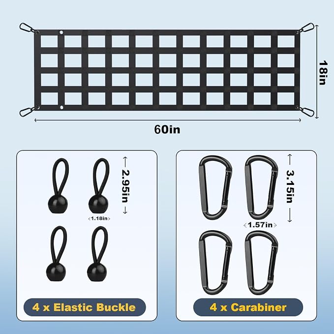 Heavy Duty Tailgate Net for Truck Bed, 60X18',Tailgate Net for Pickup Truck Bed with 4 Adjustable Buckle Straps,Easy-to-use Tailgate Cargo Netting,Fit for Full Size Pickup(Black)