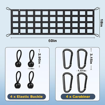 Heavy Duty Tailgate Net for Truck Bed, 60X18',Tailgate Net for Pickup Truck Bed with 4 Adjustable Buckle Straps,Easy-to-use Tailgate Cargo Netting,Fit for Full Size Pickup(Black)