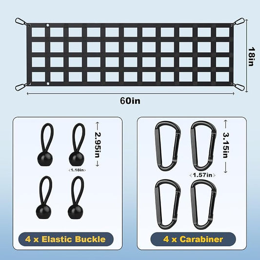 Heavy Duty Tailgate Net for Truck Bed, 60X18',Tailgate Net for Pickup Truck Bed with 4 Adjustable Buckle Straps,Easy-to-use Tailgate Cargo Netting,Fit for Full Size Pickup(Black)
