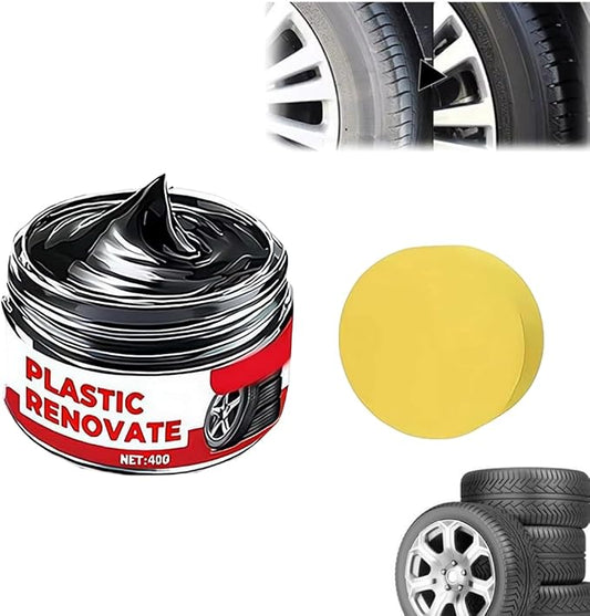 Black Trim Restorer,Plastic Restorer for Cars,Tire Polishing Paste,Car Tire Shine with Sponge,Wheel Cleaning Refurbish Wax,Long-Lasting UV Protection Shine Applicator for Truck Car Accessories