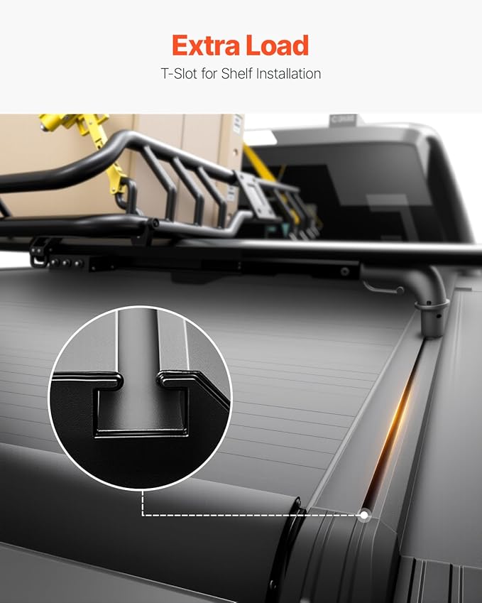 VEVOR Retractable Tonneau Cover, 5.5 ft Hard Retractable Tonneau Cover with Built-in Drainage Pipe for 2021-2024 Ford F-150 Crew Cab, Customized Design with Double-Lock & T-Slot