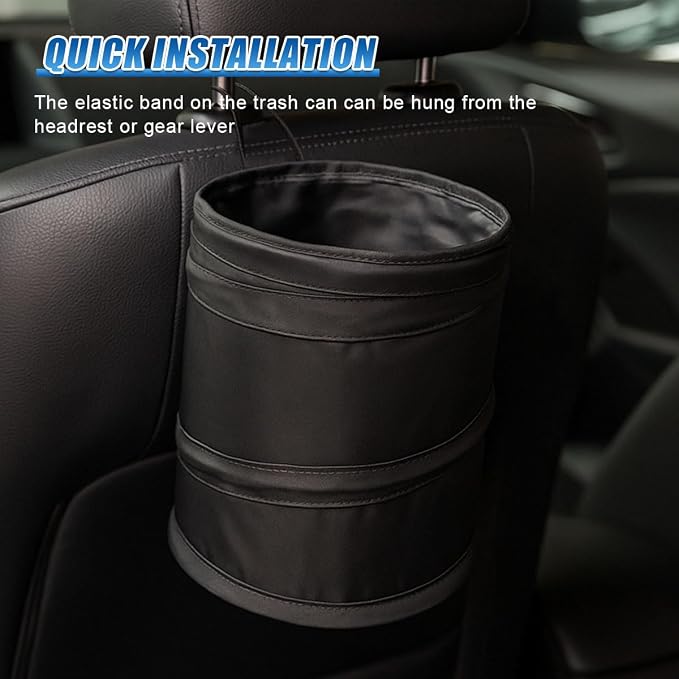 1 Gallon Collapsible Pop-up Car Trash Can - Mini Portable Hanging Garbage Can Car Trash Bin with Attached Hook&Elastic Band - Waterproof Waste Basket Bin Auto Garbage Bag for Cars/Home (1Set)
