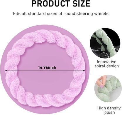 KVAEY Fluffy Car Steering Wheel Cover, 15 Inches Anti-Slip Round Fuzzy Winter Steering Wheel Protector, Soft Warm Plush Steering Wheel Cover for Women Girls, Car Accessories (Purple, D-Shaped)