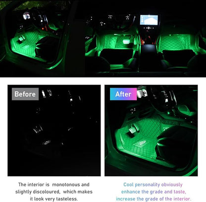 Ohleats Car LED Strip Light, 24 LED RGB Auto Interior Atmosphere Lights, USB Vehicle Under Dash Ambient Night Light Strip, Interior Decorative Lamp Lighting Kit Car Accessories (Green)