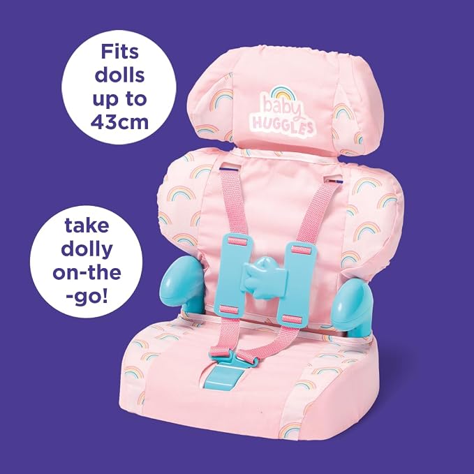 Casdon Baby Huggles Toys - Pink Booster Seat - Car Seat for Dolls with Adjustable Headrest & Buckles - Fits Dolls Sizes Up to 14" - Suitable for Preschool Toys - Playset for Children Aged 3+
