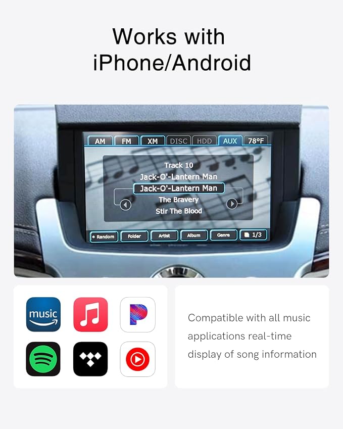 Car Bluetooth Adapter Compatible for 2008-2012 Cadillac CTS with AUX+USB Port,High-Resolution Audio Bluetooth Receiver iPod Music Sourse