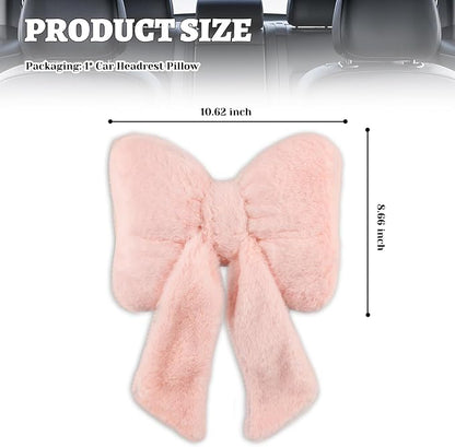 Furry Bow Car Headrest Pillow,Soft & Comfortable Car Neck Pillow for Cars Decorations & Fatigue Relief,Universal Head Rest Pillows for Cars Interior Accessories for Trucks,SUVs (Pink)