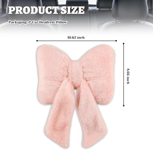 Furry Bow Car Headrest Pillow,Soft & Comfortable Car Neck Pillow for Cars Decorations & Fatigue Relief,Universal Head Rest Pillows for Cars Interior Accessories for Trucks,SUVs (Pink)