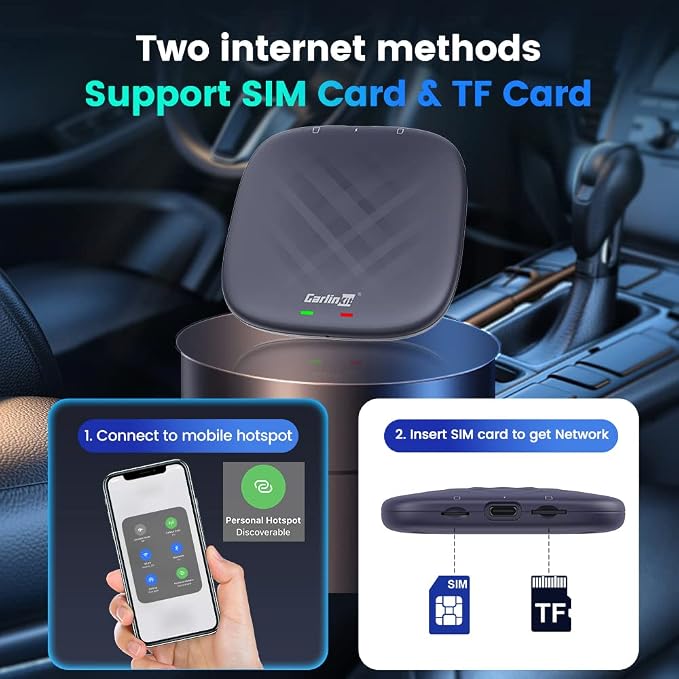CarlinKit 8+128G - Wireless CarPlay&Android Auto Adapter,CarPlay Ai Box for car Wired CarPlay,8-Core,Bulit-in GPS,Ultra-Thin,Android 13.0 System,Dual Bluetooth,SIM&TF Card etc