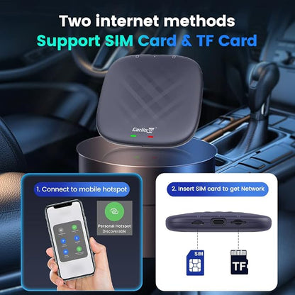 CarlinKit 8+128G - Wireless CarPlay&Android Auto Adapter,CarPlay Ai Box for car Wired CarPlay,8-Core,Bulit-in GPS,Ultra-Thin,Android 13.0 System,Dual Bluetooth,SIM&TF Card etc