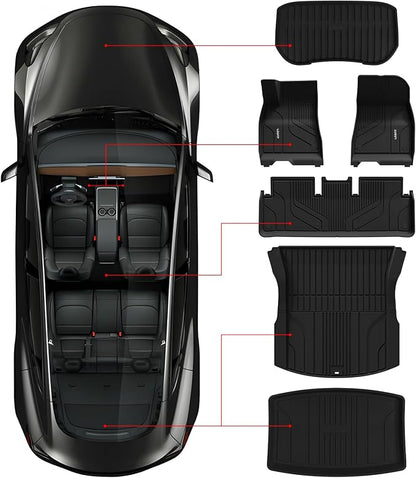 LASFIT Premium Extra Thick Floor Mats for Tesla Model 3 Highland 2024 2025 2026 Custom Fit TPE All Weather Model 3 Interior Accessories Cargo Liner Front Rear Trunk Mat Full Set Car Mats 6 PCS