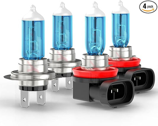 Upgraded Halogen Headlight Bulbs Compatible for Chevy Traverse 2013 2014 2015 2016 2017 2018, H7 H11 High Low Beam Headlamp Lights, 6000K White, 300% Brightness, Plug n Play, 4-Pack