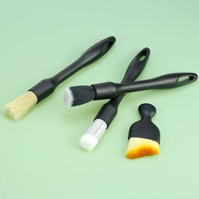 QWORK Car Detailing Brush Set for Interior & Exterior Cleaning, 7Pcs Ultra Soft to Hard Bristle Brushes for Dashboard, Leather, Wheels & Emblems, Auto Detailing Tools for Deep Car Care