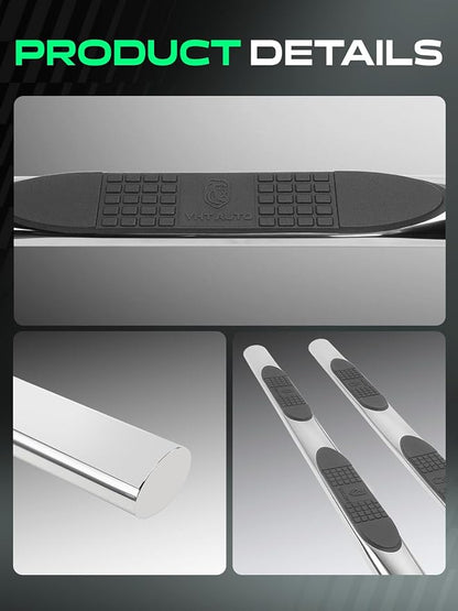 YHTAUTO 4 Inch Running Boards Side Steps Fit Ford F-250/F-350 Super Duty 1999-2003, F-450/F-550 Super Duty, Extended/Super Cab, Oval Straight Stainless Steel Polished Chrome, Truck Cab Side Step Rails
