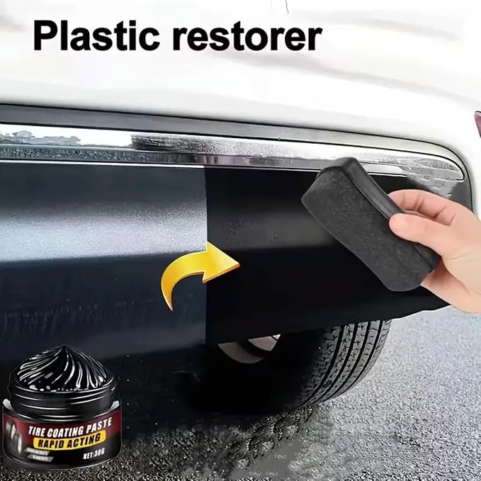 Premium Tire Coating & Trim Restorer, Tyre Nourish Cream, Car Tire Shine with Sponge, Tire Polishing Paste, Ceramic Coating Bring Back the Original Deep Black Shine to Rubber and Plastic (3, 30g)