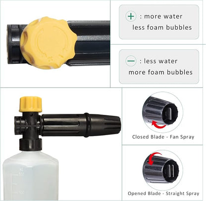 Electric Pressure Washer DIY Foam Cannon with 1/4” Quick Connector & Other 5 Adapters, Power Washer Adjustable Snow Foam Lance 0.6L Bottle, Jet Car Wash Soap Foam Nozzle, 500~2200PSI, 1.0~2.2GPM…