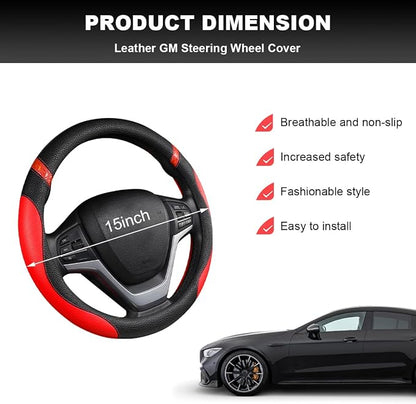 Car Steering Wheel Cover, 15 Inch Premium Leather Breathable Non-Slip Wheels Wrap, Universal Auto Comfortable Steering Wheel Protector for SUV Truck Van, Car Accessories (Red)