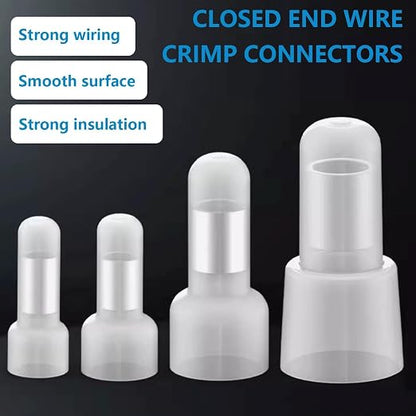 smseace 580 Pcs Nylon Closed End Crimp Connector - Closed End Crimp Caps Terminal for 22-16 AWG, 16-14 AWG, 12-10 AWG - Ideal for Automotive, Audio, and Electrical Applications