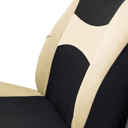 FH Group Car Seat Covers Combo Full Set with Carpet Floor mats Steering Wheel Cover and Seat Belt Pads- Universal Fit for Cars Trucks and SUVs (Beige)