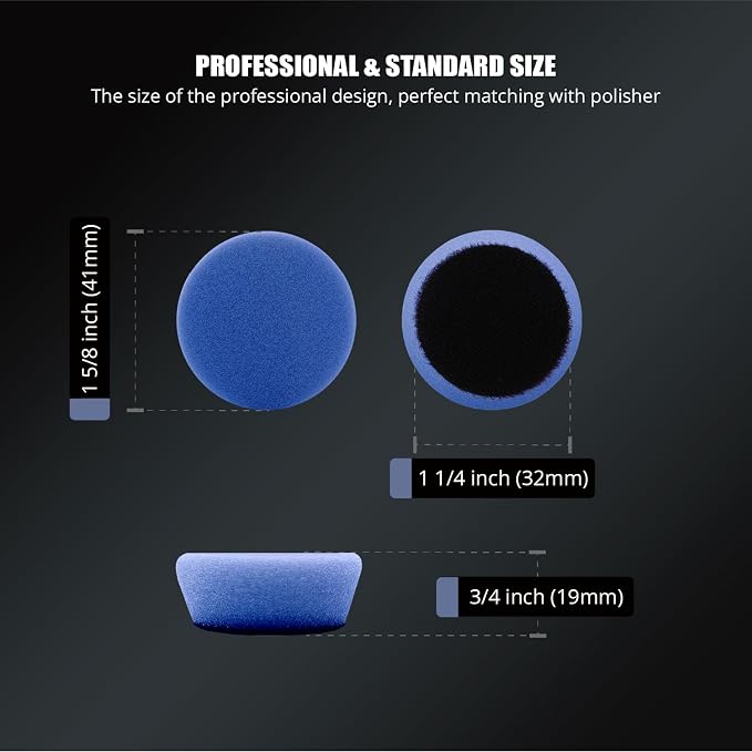SPTA Blue Mini High-Cut Foam Polishing Pad Sets, 10Pcs 1.3inch/32mm Sponge Polishing Buffing Pads, Car Foam Detail Polishing Pad Kit for Car Detail Polishing, Small Area Polishing -FF102-10