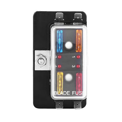 4 Way Circuit BladeBox Block Holder with LED Warning Light Kit for Car Van Boat Marine