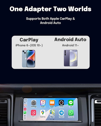 ZUCWO 2-in-1 Wireless CarPlay Adapter and Android Auto Adapter – Converts Wired to Wireless for Cars 2016+, Plug & Play, USB-A to USB-C for iOS10+/Android 11+