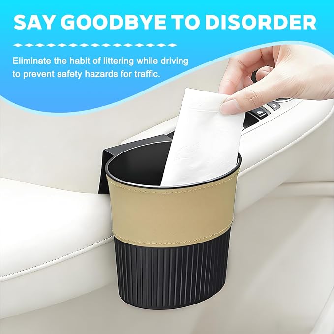 Zpana Car Trash Can, Portable Mini Vehicle Cup Holder Hanging Garbage Container, Multifunctional Automotive Side Door Trash Organizer Can Accessories, Universal for SUV, Sedan, Truck (Beige)