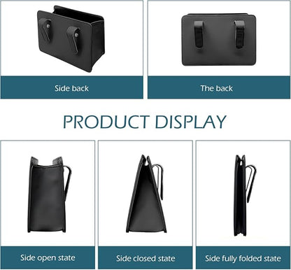 Car Trash Can, Leather Vehicle Trash Bin with 1 Roll Trash Bag, Mini Foldable Seat Back Hanging Storage Bag Container, Waterproof Car Door Storage Box, Universal for Most Cars (Black)
