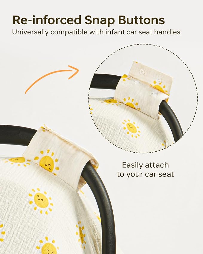 100% Muslin Cotton Car Seat Cover for Baby, Soft Breathable Car Seat Canopy, Universal Infant Carseat Cover Sun Protector, Lightweight Summer Stroller Cover for Boys Girls-Sunlight