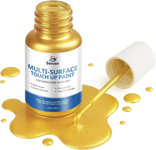 SENVEN Liquid Gold Leaf Paint High Gloss Multi Surface Rich Gold Paint for Metal, Wood, Plastic, Canvas, Appliance, Furniture Scratch Repair & Art Handcrafts 30ml/1.5oz Fast Drying Acrylic Metallic Finish