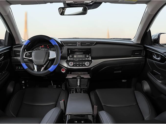 GIANT PANDA Microfiber Leather Steering Wheel Cover for Honda Accord,Civic,CR-V,HR-V,Pilot(Diamond-Pattern-Black+Blue-Standard Size)