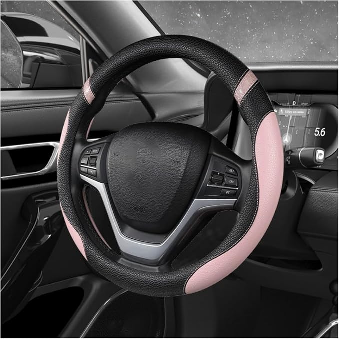 Car Steering Wheel Cover, 15 Inch Premium Leather Breathable Non-Slip Wheels Wrap, Universal Auto Comfortable Steering Wheel Protector for SUV Truck Van, Car Accessories (Pink)