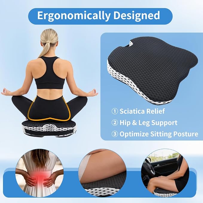 Car Seat Cushion for Long Driving Memory Foam Wedge Cushion for Back Pain & Tailbone Pain Relief Non Slip & Ergonomic Car Seat Pillow Pad, Universal Fit for Most Car Truck Office Chair & Wheelchair