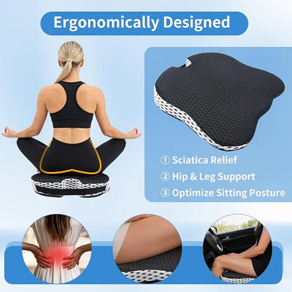 Car Seat Cushion for Long Driving Memory Foam Wedge Cushion for Back Pain & Tailbone Pain Relief Non Slip & Ergonomic Car Seat Pillow Pad, Universal Fit for Most Car Truck Office Chair & Wheelchair