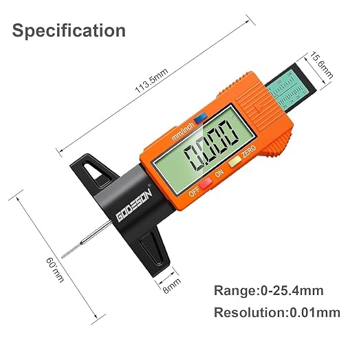 GODESON Tire Tread Depth Gauge,Digital Tire Tread Depth Gauge with Color-Coded Bar,Tread Depth Gauge in 1 Inch/25.4 mm,Tire Depth Gauge with Large LCD Display Suitable for All Vehicle Tires-Orange