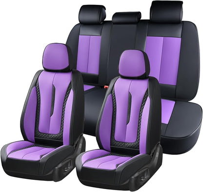 Coverado Car Seat Cover Full Set, Purple Seat Covers Front Seats Back Seat Covers, Nappa Leather Waterproof, Car Seat Cushion, Car Seat Protector Universal Fit Most Cars