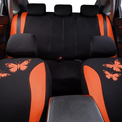 Flying Banner Butterfly car seat Covers ful Set Fashion Universal Lady Woman Female Rear Bench Split Colorized (Full Set, Orange)
