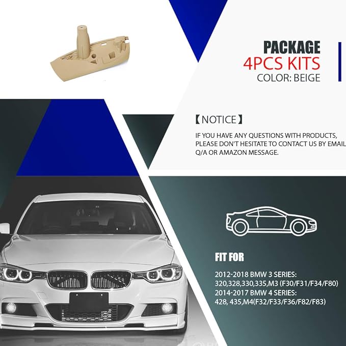 FEXON Door Handles Replacement for BMW Series 3 F30 Series 4 Inner Door Support Trim Pull Strap Armrest Bracket Kit 2012-2018 320 328 330 335 and 2014-2017 428 435 51417279311 Beige