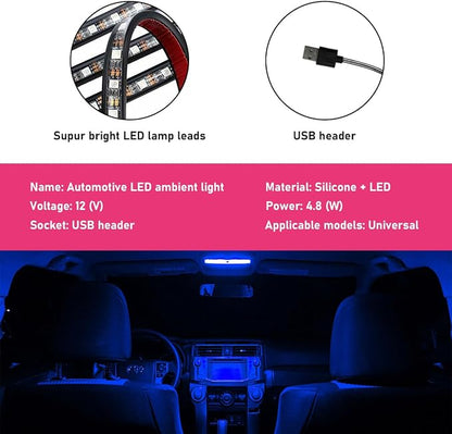 Car LED Strip Light, 24 LEDs RGB Neon Interior Atmosphere Lights, 12V Under Dash Ambient Night Light, USB Port Auto Interior Decorative Lamp, Universal Car Accessories (Blue)