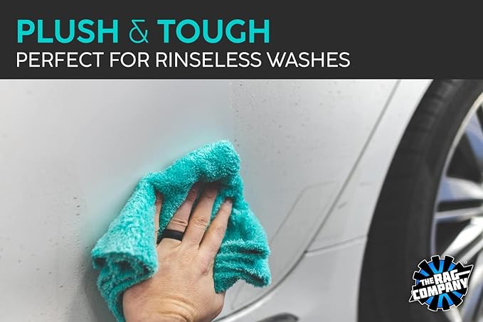 The Rag Company - Eagle Edgeless 450 (6-Pack) Professional Korean 70/30 Blend Super Plush Microfiber Detailing Buffing Polishing Drying Towels for Cars 16x16 in, Teal Blue