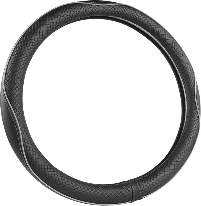 West Llama Microfiber Leather Car Steering Wheel Cover for Honda Accord Civic CR-V HR-V Pilot Fit Passport Odyssey,Sport Style,14.5-15 inch (Black+Gray Line-Standrad Size)