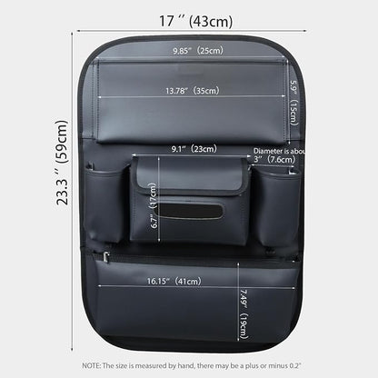 Viaviat Car Seat Organizers Waterproof Backseat Protector with Storage Pocket Large Leather Kick Mats for Kids Pets Automobile SUV Truck (Black, Large Pocket)